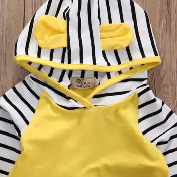 0-3 години Сладки 2 бр. новородените момичета Детски блузи с качулка Риза+Дълги панталони Екипировки Спортен костюм жълто райе блузи с качулка еластични панталони
