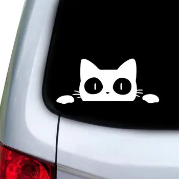 1 Бр 14 СМ*6,2 СМ Универсален Изненада Котка която гледа Стикер Черен/Бял Забавно Vinyl Стикер За Полагане на Автомобила Аксесоари за украса