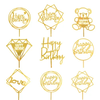 1 БР. Topper за тортата за рождения ден на Акрилни Декорации честит рожден Ден на Аксесоари за украса на Златния черно торта Инструменти за декор