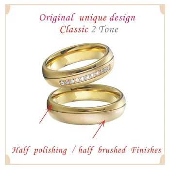 1 Чифт годежни пръстени с обещанието годишнина на любовен съюз за двойки мъже и жени, 18-каратово бъде позлатен пръстен от неръждаема стомана за брак