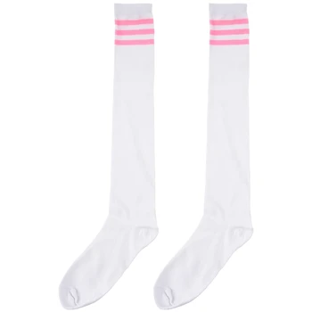 1 чифт женски лека атлетика на тънки ивици, обикновен чорапогащник до бедрата, Чорапогащи, Бели и розови