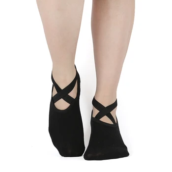 1 Чифт женски памучни чорапи за йога Балетные кръстоносните ремъци с отворен гръб Чорап за пилатес Дама Нескользящие спортни чорапи за краката, за танци Протектор