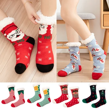 1 Чифт Коледни Вълна подови Чорапи Нескользящие Супер Качествени Меки Чорапи от микрофибър Уютни спални чорапи Пухкави Зимни чорапи-чехли