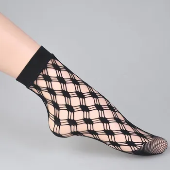 1 Чифт летни дантелен Мрежести чорапи с флорални Еластични прозрачни къси чорапи до глезените рокли за Лолита 