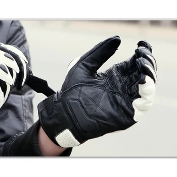 1 Чифт мотоциклетни ръкавици черни състезателни от естествена кожа Мотоциклетни бели улични състезания и отборни ръкавици летни зимни