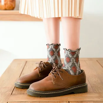 1 чифт Нови женски топли чорапи с къдри в стил Ретро, Национален стил, диамант, тремал, Есен-зима, свободни дишащи памучни чорапи до щиколоток