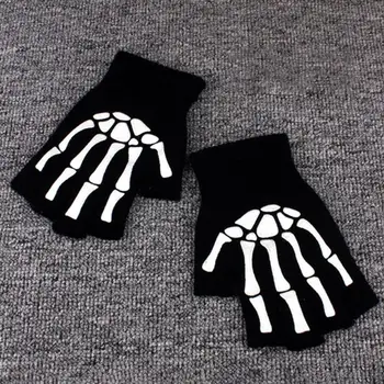 1 Чифт Флуоресцентни Ръкавици с полпальца Скелета Детски Ръкавици без пръсти, Подпори за партита за Хелоуин за момичета и момчета