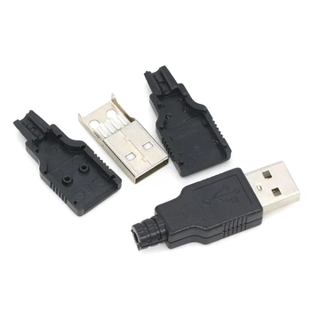 10 бр. Тип A Мъжки Женски USB 4-пинов Конектор за контакт С черна Пластмасова Капачка Тип-A Комплекти 