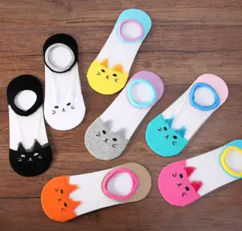 10 двойки/лот дамски ежедневни котешки стъклени къси чорапи дамски летни кристални чорапи с анимационни котка