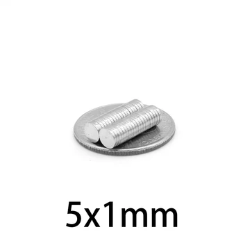 100-2000 БР Тънък Неодимовый Силен Магнит 5x1 мм Постоянен Малък Кръг Магнит 5x1 мм Мощни Магнити Диск 5*1 мм