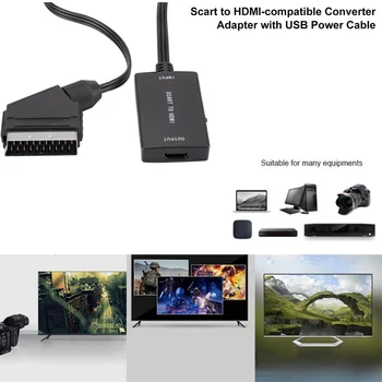 1080P SCART към HDMI-съвместим Видео-Аудио конвертор с USB-кабел за HDTV Sky Box Включете ДЕКОДЕРИ за HD DVD Скъп конвертор