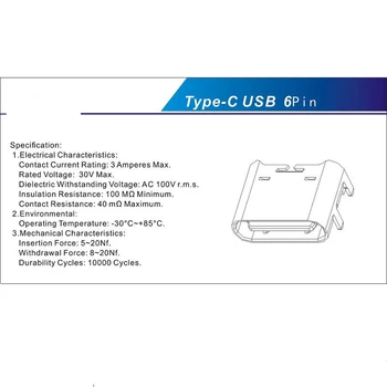 10шт USB 3.1 Тип C USB Конектор SMT Connector 6-пинов Конектор тип C За настаняване SMD DIP за проектиране на печатни платки САМ Зареждане с висок Ток