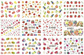 12 листа от водна стикер за нокти стикер за нокти слайдер татуировки пълно покритие на Етикети маникюр аксесоари инструменти красотата плодов дизайн A1393-04