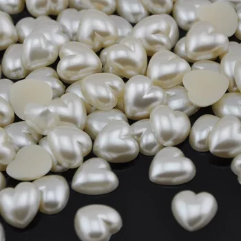 12 мм, 100 х Смола Бяло Сърцето Стил Перлени Копчета, Мъниста с плоска заден панел САМ Апликации за Scrapbooking