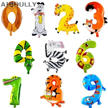 1бр 0-9 Карикатура на Животните Номер Балони Куче Жираф Змия, Крокодил, Зебра Балони Балони на Децата Рожден Ден Декорация на Бутилки