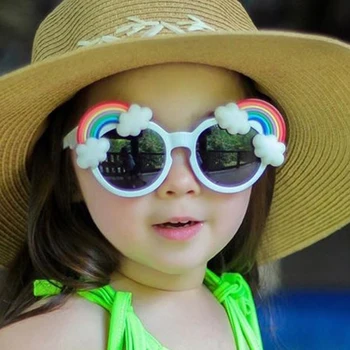 1бр Детски Мультяшные Преливащи Слънчеви очила в кръгла рамка за малки момичета и момчета, Играчка очила, Детски очила за лятната почивка на плажа, на открито
