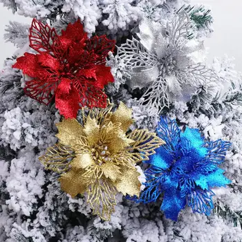 1БР Изкуствени Цветя, Коледни Фалшиви Цветя Блясък С Коледа, Коледни Украси Коледна Украса За Дома Нова Година 2022