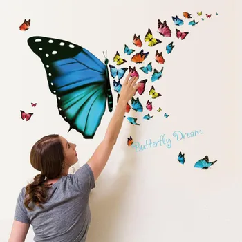 1бр направи си САМ 3D Многоцветен Пеперуда Стикери За Стена Детски Детски Стаи Кухня Украса на Дома Безплатен Лепило Аксесоари За Декорация на Дома