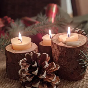1бр Селски Сватбени Централните Детайли на Декора Свещи Дървен Свещник База Празник Коледа, на рождения Ден на Масата за Чай Светлината на Свещите Декор