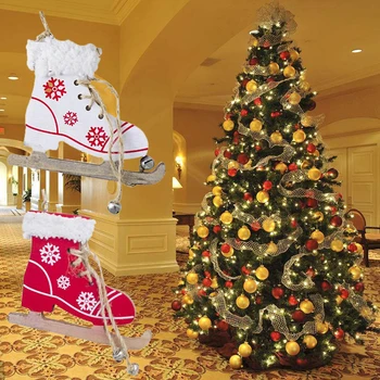 1бр Творчески Дървени Декоративни Кънки Висящи Ски Обувки под формата на Коледна Елха, Висящи Декор Коледни Дървени Орнаменти