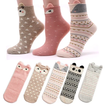 2/3 отношение на женските чорапи Памучни чорапи с анимационни хубав принтом животни Къси чорапи Ежедневни есенно-зимни чорапи за щиколотку Chaussettes Femmes