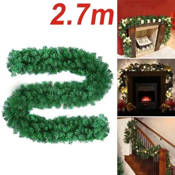 2.7 M Модерен Коледен венец от PVC ратан Зелен Орнамент Цвете лента Празничен Декор Външна Венец за зимните партита