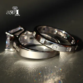 2 бр. YaYI Бижута Мода Принцеса Кройката 4,7 карата Бял Циркон Сребърен Цвят Годежни пръстени, брачни халки Вечерни пръстени