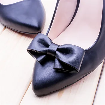 2 Бр Изкуствена Кожа Черна Лък Модни Обувки Скоби За Обувки, Бижута Двойка Аксесоари