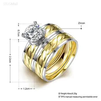 2016 Мода златен цвят изискан модел проправи циркон сватбен комплект пръстен бижута от неръждаема стомана за жени на сватбени аксесоари
