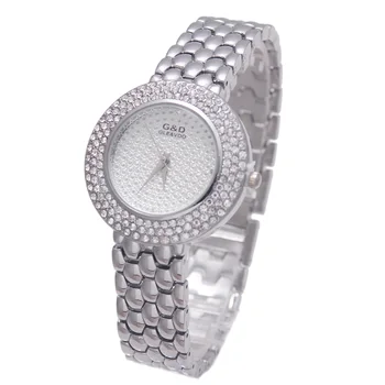 2017 Съвсем Ново G&D Луксозни дамски кварцов часовник От неръждаема Стомана Relojes Mujer Модни сребърни дамски часовник-гривна Crystal