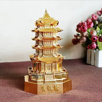 2018 Жълт Кран Кула Пагода Модел Украса Старинни Изделия От Легирана Китай Известната Сграда На Фън Шуй Украса На Дома