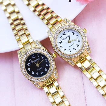 2018 нови летни дамски момичета диамантен злато кварцов часовник от неръждаема стомана relogio feminino водонепроницаемое рокля гривна часовници