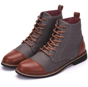 2019 Мъжки обувки от памук, кожа, есен-зима ботильоны, модни обувки, обувки дантела, мъжки обувки с високо качество, Реколта мъжки обувки