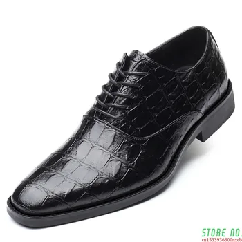 2019 Мъжки официалната обувки Офис Социална дизайнерски мъжки обувки от естествена кожа на крокодил Сватбена луксозна елегантен мъжки обувки бизнес
