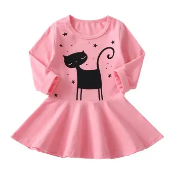 2019 Нова пролет Сладък Котка с принтом с дълъг ръкав Меки рокли принцеса Детски дрехи за момичета