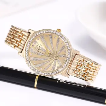 2019 Нови Женевские дамски часовник с Класически часовници с кристали Модни дамски дамски часовници Reloj Mujer Relogio Feminino Злато