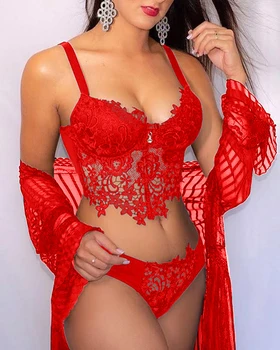 2020 За жени спагети Каишка Мозайка сексуално луксозно плетене на една кука Дантела сутиен Топ и бикини с дълбоко деколте без ръкави