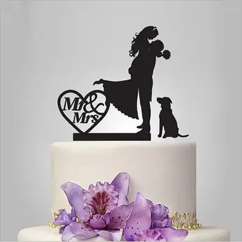 2020 Истинска Треска Акрилна Двойка И Куче Сватбена Торта Topper/Сватбена Поставка/Сватбени Декорации И Аксесоари За Сватбена Торта