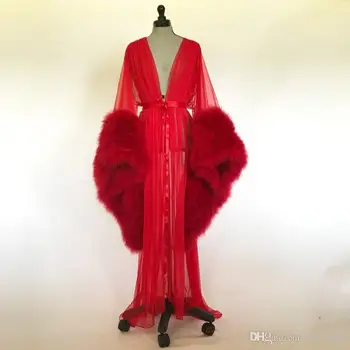 2020 Кожа женски халат с дълъг ръкав Секси Червена нощница с дълбоко V-образно деколте и накъдрен Пижама Хавлия Пижами Нов Бала шал шаферки