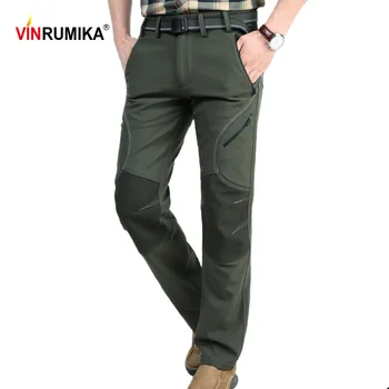 2020 Мъжки Висококачествени зимни флисовые топли Армейските зелени Директни Дълги Мъжки панталони са бързо съхнещи сиви панталони Мъжки черни панталони, Ветроупорен
