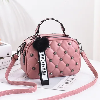 2020 Нитове Малки Кожени луксозни чанти, Дамски чанти през рамо за жени на Дизайнер Bolsa Feminina Лятна чанта Дама Момиче