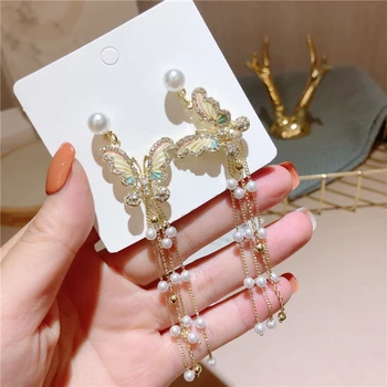 2020 Нова Мода Crystal Butterfly Обици капка Моделиране Перлени Четката Преувеличени Дамски Обеци, Бижута, Подаръци
