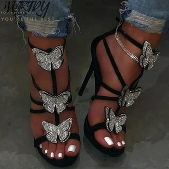 2020 Пролет/лято нови дамски сандали с кристали и лък, кухи римски сандали, модерни дамски сандали, улични ярки чехли, дамски
