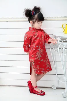 2021 Qipao Три Четвърти от Лятно Момиче Обличам Детски дрехи с цветен модел Чонсам Подарък за Нова Година Традиционната Китайска Облекло