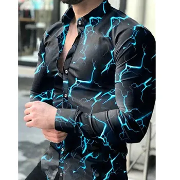 2021 Есен Нова мъжка риза за пазаруване Ежедневни Реколта дрехи с принтом Тънък Дълъг ръкав с отложным яка Риза, копчета Марка S-3XL