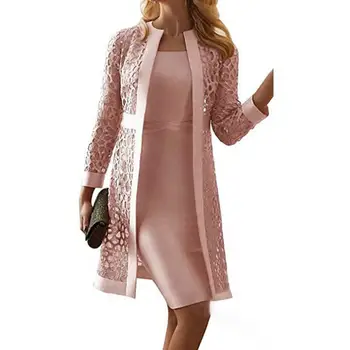 2021 Есента женски дрешки Монофонични завързана жилетка с дълъг ръкав до коленете, палто, комплект за офис дами, на малка рокля, палто, костюм