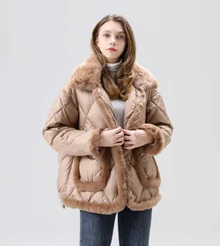 2021 Зимата пуховое памучни палта за жени с кожа яка с ревери Дебела горна дреха Топли якета Дамски дрехи на лигавицата