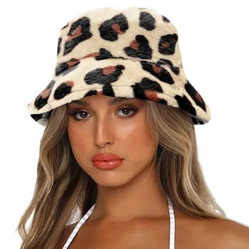 2021 Зимна Мода Сладък Леопардовый Мечка Ушна хет-кофа За жени Дебел Топъл изкуствена кожа Кожа Рибарска шапка Защита на открито