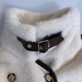 2021 Зимни дълга топла дебело палто от изкуствена кожа За жени с колан Свободни Ежедневни един стилен корейски модни якета двубортное палто