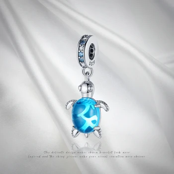 2021 Истинско Сребро 925 проба Синя Костенурка Форма висулки са Подходящи Пандора Оригинален 3 мм Гривна и гривна Дамска Мода Бижута Подарък